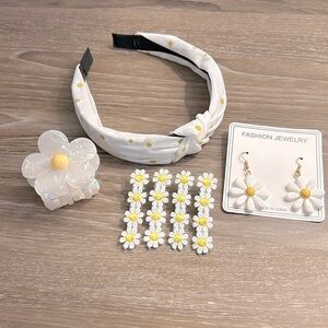 BUNDLE - Daisy Headband, Daisy Drop Earrings, Daisy Hair Clips, Daisy Claw Clip